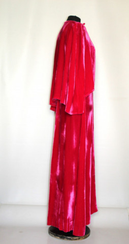 Rochie de seară vintage din catifea de mătase fucsia anii 30