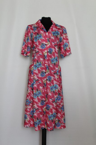 Rochie print floral roz si albastru anii '70