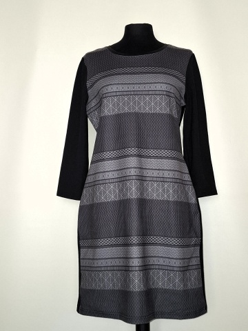 Rochie print geometric gri repro anii 70 - Img 1