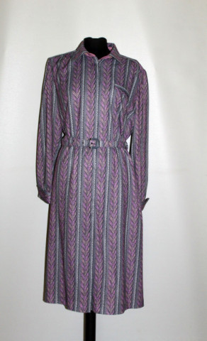 Rochie print geometric roz și gri anii 70