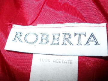 Rochie retro de ocazie  din satin, cu buline albe si rosii, anii '80.