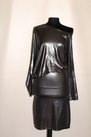 Rochie retro Fervente argintiu metalizat – retro anii ’90