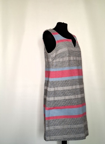 Rochie Rick Cardona repro anii 70, dungi gri, bleu și roz - Img 4