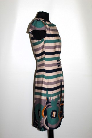 Rochie Santana repro anii ’70 – viscose cu print vegetal și dungi - Img 2