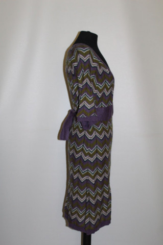 Rochie tricotată ajurată violet-oliv – repro anii ’70, stil retro lejer - Img 2
