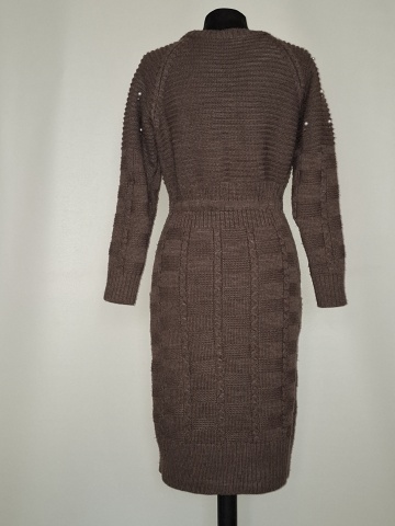 Rochie tricotată maro repro anii 70, broderie și cordon - Img 3
