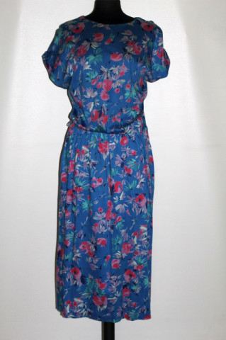 Rochie vintage albastră cu print floral – anii ’70