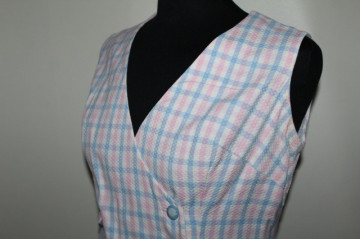 Rochie vintage carouri roz și bleu anii 60