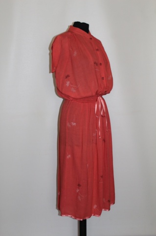 Rochie vintage din mătase naturală cărămizie cu flori – anii ’70 - Img 4