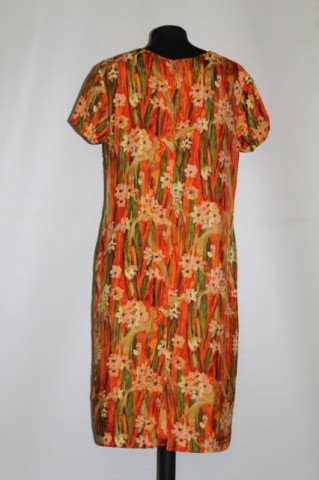 Rochie vintage print floral pictural portocaliu cu verde – anii ’60 - Img 3