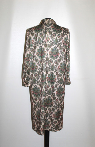 Rochie vintage print oriental verde anii ’70 – poliester fin, nasturi lucite - Img 3
