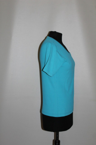 Tricou turcoaz anii ’70 – poliester elastic cu dungi în relief - Img 2