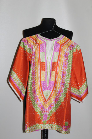 Bluză hippie vintage anii ’60‑’70 – print vegetal pe mătase artificială