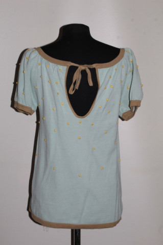 Bluză tricot repro anii 50 cu bumbișori galben - Img 3