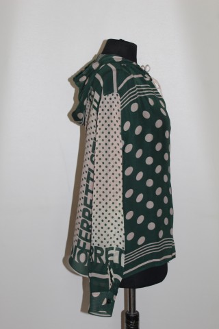 Cămașă buline și logo Alberta Ferretti – chiffon verde & ivoire, vintage designer - Img 2