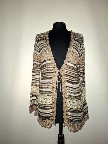 Cardigan M&Co dantelat repro anii 70, bej și maro