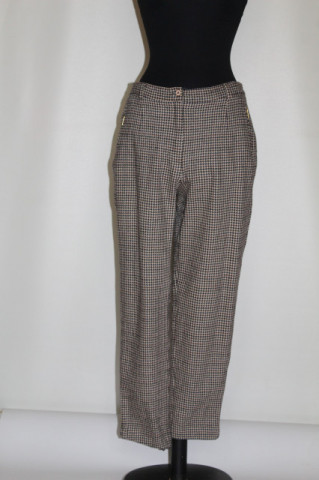 Pantaloni vintage pied‑de‑poule – clasic retro ’90 cu carouri bej & maro