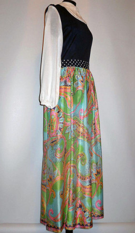 Rochie cu print vegetal in tonuri pastel anii '70