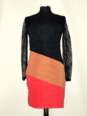 Rochie de ocazie Graffith repro anii ’80 – dantelă & poliester multicolor