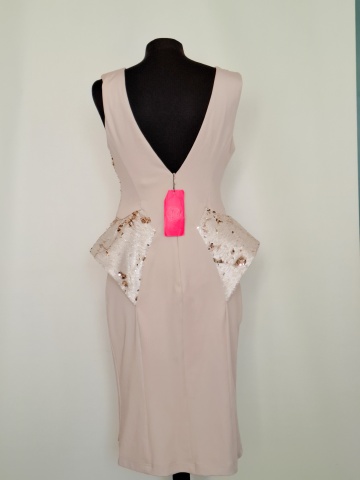 Rochie de ocazie Iza van Dee, bej cu paiete reversibile - Img 3