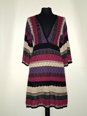 Rochie din tricot dantelat repro anii ’70 – mini retro violet & bej