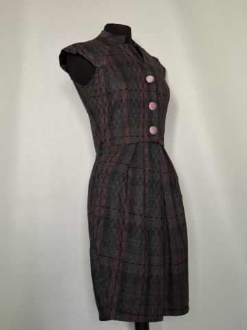 Rochie Laura Cool repro anii 50, carouri roz și verde închis - Img 4