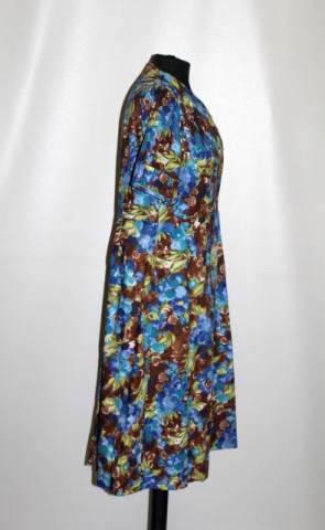 Rochie print floral albastru și maro anii 50
