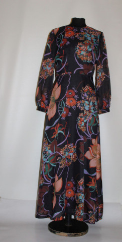 Rochie retro de seară din voal cu print floral – vintage anii ’70
