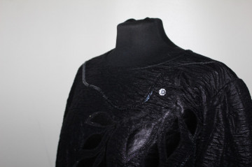 Rochie retro gofrată neagră cu aplicații florale și broderie – anii ’80 - Img 8