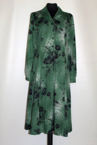 Rochie verde mentă print floral negru – vintage anii ’70