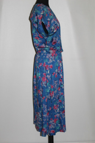 Rochie vintage albastră cu print floral – anii ’70 - Img 2