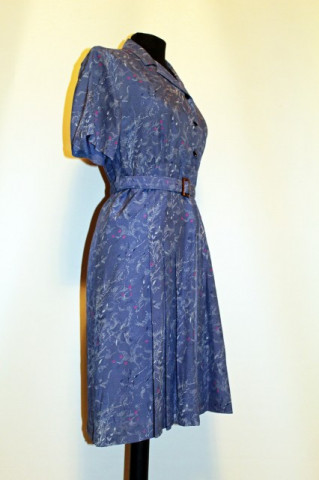 Rochie vintage albastru petrol print punctiform anii '50 - Img 4