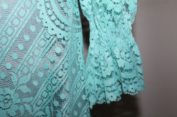 Rochie vintage de ocazie Kleemeier Hof – dantelă verde caraibe, anii ’70 - Img 7
