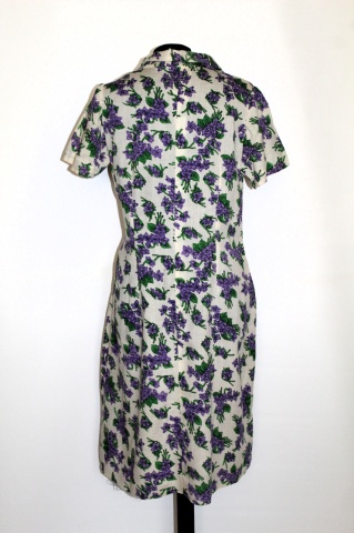 Rochie vintage din lână cu flori violet – anii ’60, realizată manual - Img 3