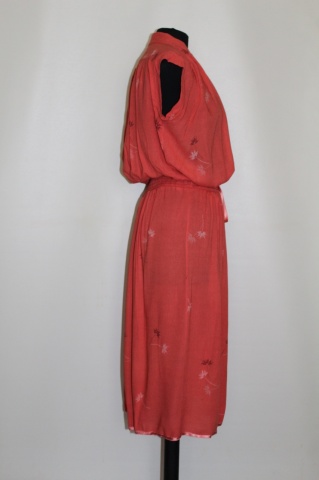 Rochie vintage din mătase naturală cărămizie cu flori – anii ’70 - Img 2