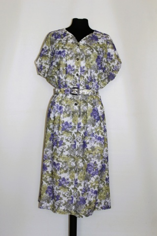Rochie vintage florală violet-verde Schneberger – anii ’70, croială lejeră