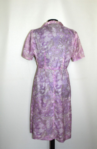 Rochie vintage lila din organdi cu print floral – anii ’50 - Img 2