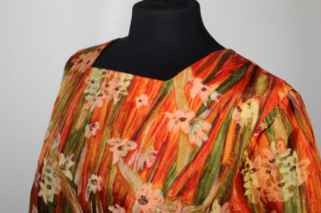 Rochie vintage print floral pictural portocaliu cu verde – anii ’60 - Img 4
