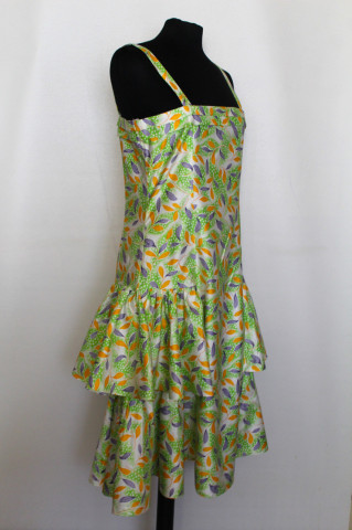 Rochie vintage print frunze și volane anii ’80 – bumbac satinat, stil retro - Img 4