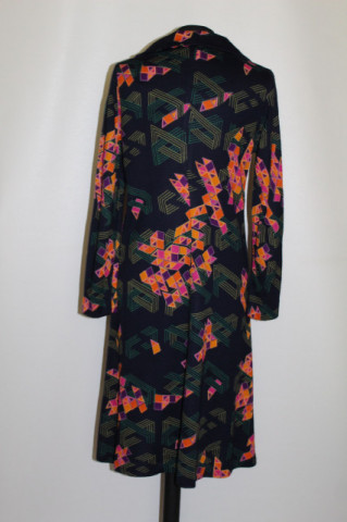 Rochie vintage print geometric violet cu portocaliu anii '70