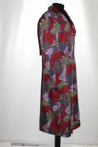 Rochie vintage print vegetal cărămiziu cu violet și oliv – anii ’70 - Img 4