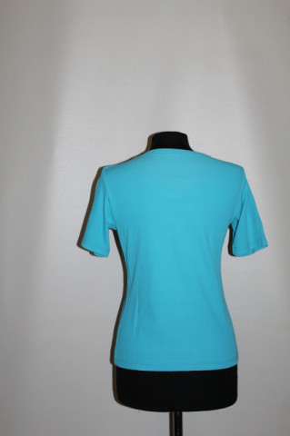 Tricou turcoaz anii ’70 – poliester elastic cu dungi în relief - Img 3
