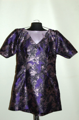 Tunică brocart violet cu model abstract – vintage anii ’70