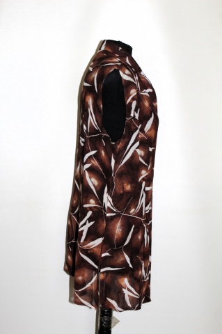 Bluză cu print vegetal stilizat – anii ’80–’90, chiffon maro - Img 3