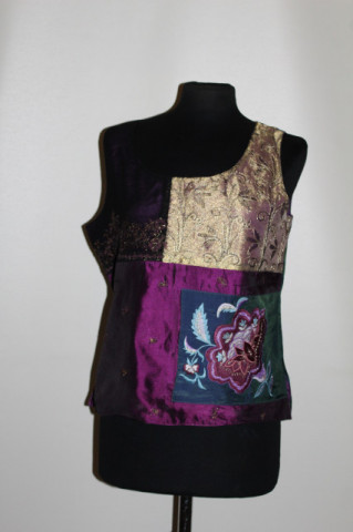 Bluză de ocazie Jacqueline Riu – patchwork elegant cu broderie auriu, anii ’90