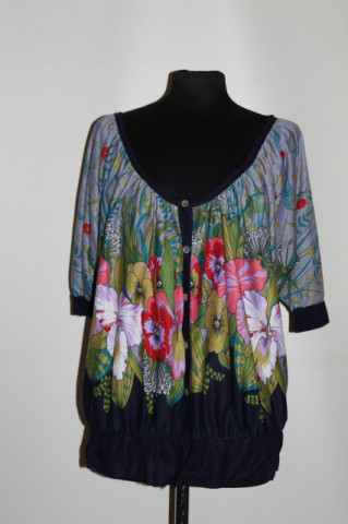 Bluză Eye Candy repro anii ’70 – jerse fin multicolor cu print floral