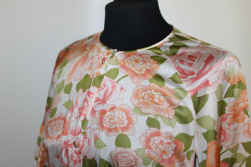 Bluza vintage cu flori verzi si portocalii anii '50