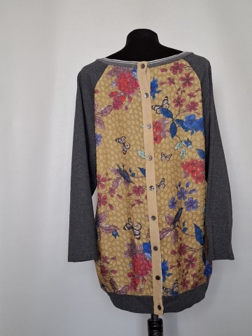 Bluza Wu’Side cu spate fluturi și flori – gri multicolor, vintage - Img 3