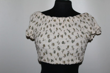 Bustieră vintage creponată cu print floral kaki – anii ’90