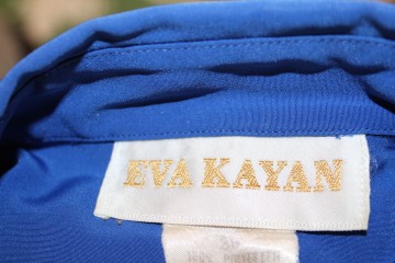 Cămașă retro Eva Kayan anii ’90 – mătase artificială albastru imperial cu broderie - Img 7